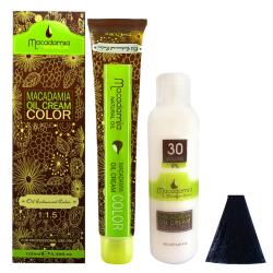  رنگ مو ماکادامیا کد BB حجم 100 میلی لیتر رنگ مشکی پر کلاغی به همراه اکسیدان ماکادامیا مدل 30vol نه درصدی حجم 150 میلی لیتر